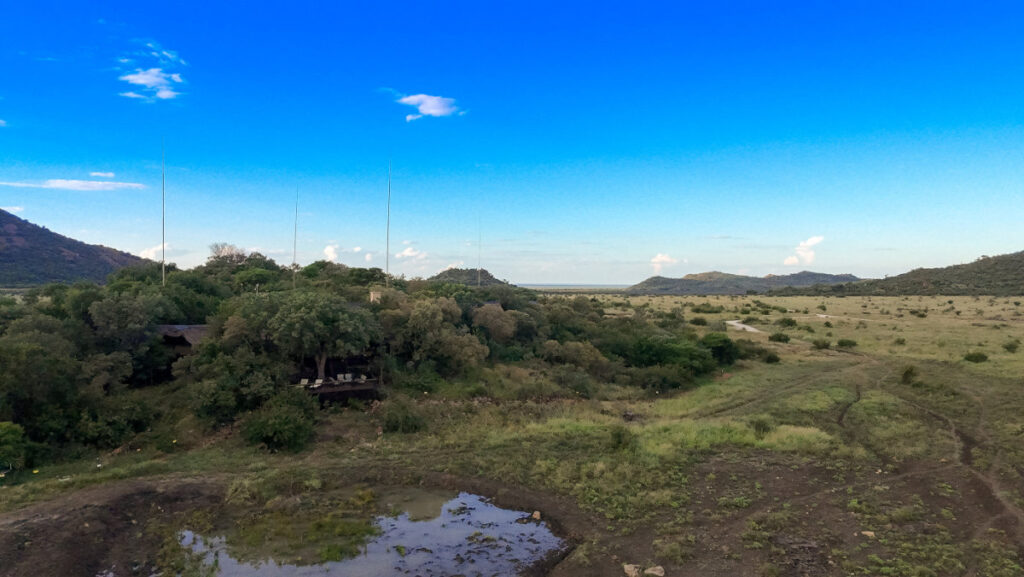 Aerial view of Tamboti Lodge nestled in the Madikwe bushveld